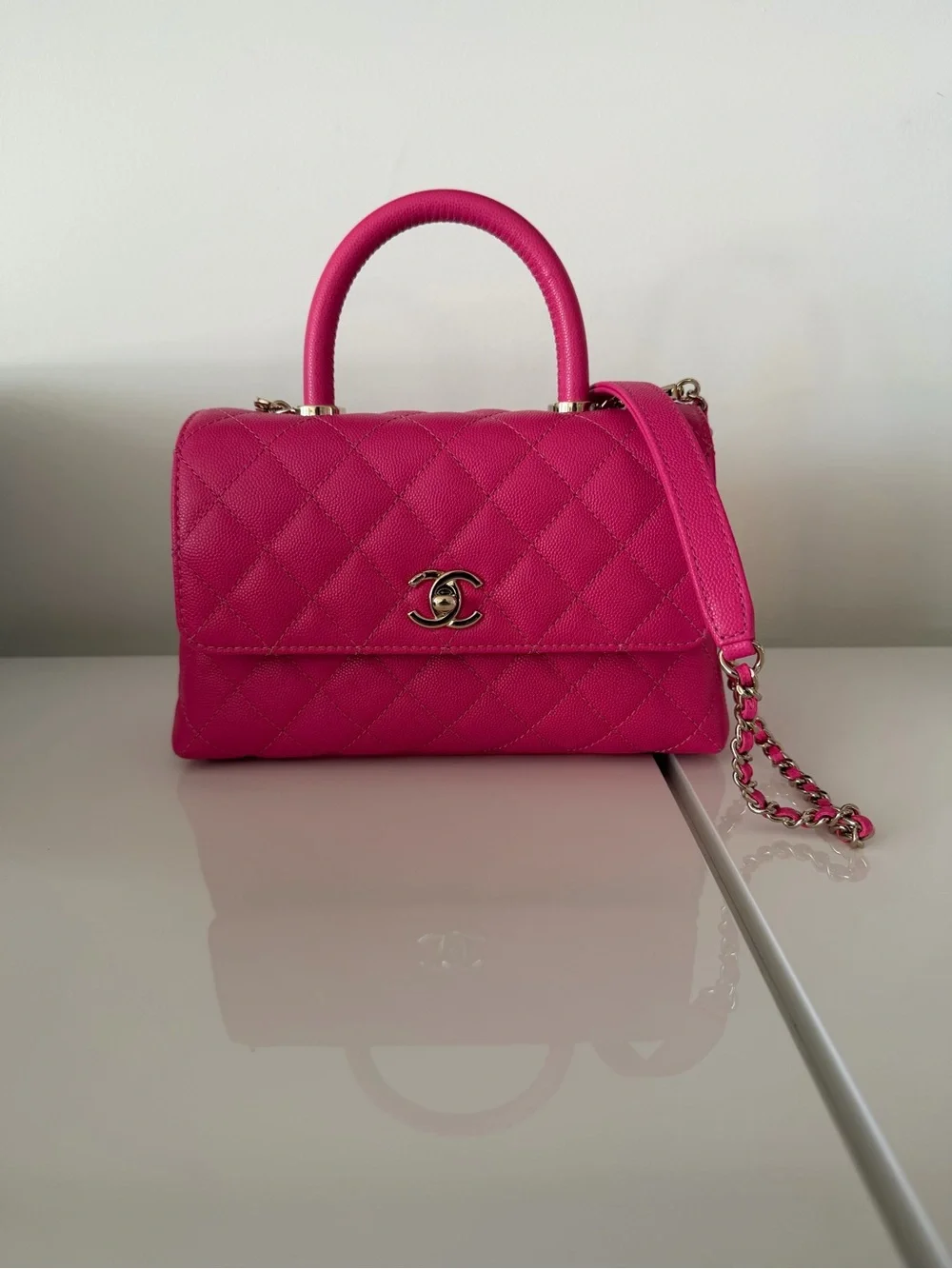 Chanel Pink Quilted Top Handle Flap Bag